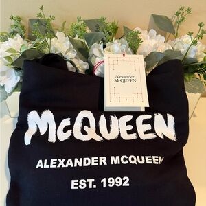 Alexander McQueen Black Hoodie with White Brushstroke Logo